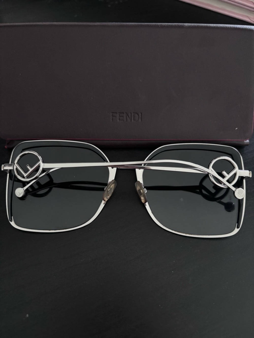 Fendi Silver Frame Black Lens Women’s Square Sunglasses